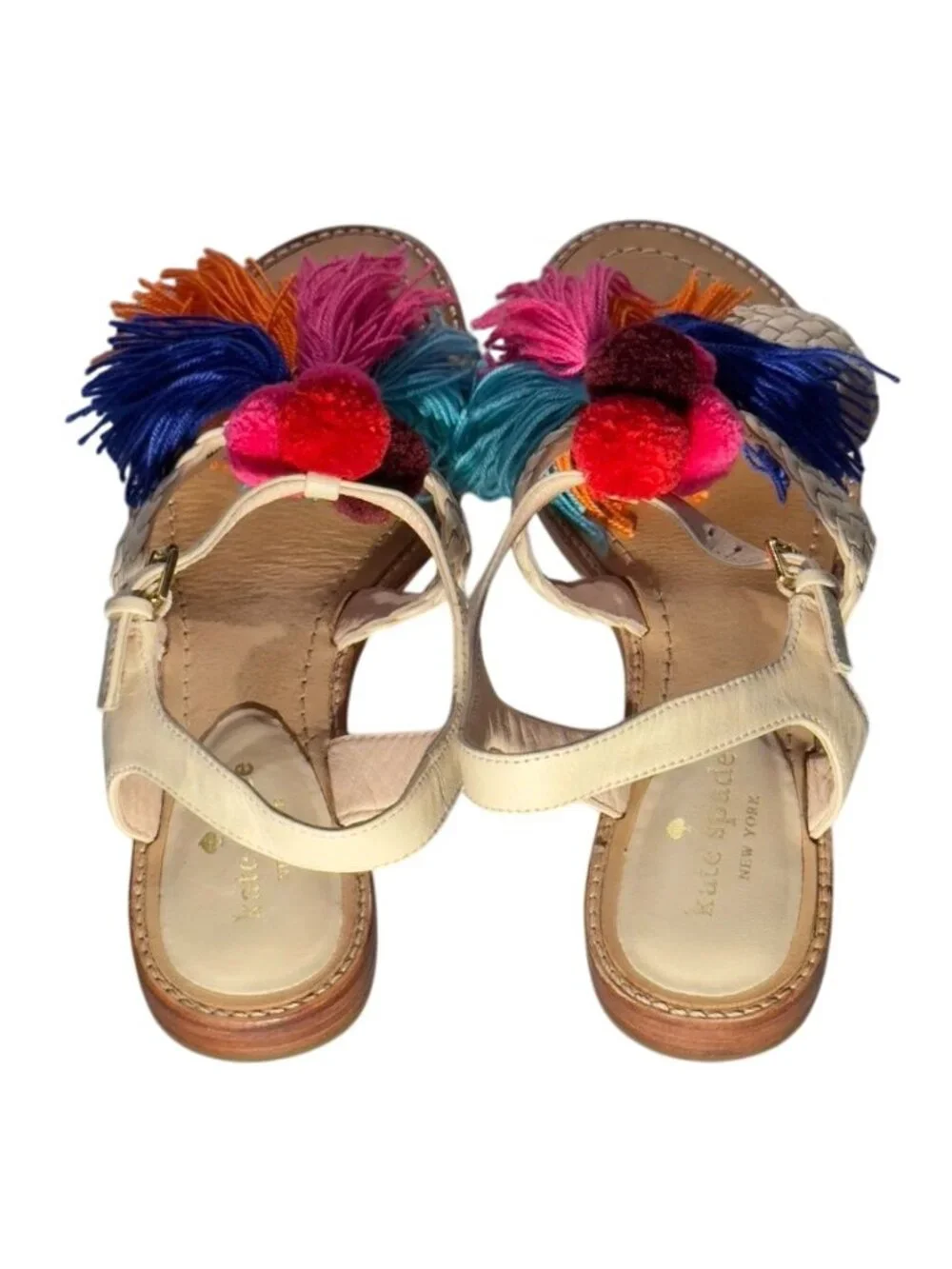 KATE SPADE New York Sunset Women's Sandals Beige Leather Woven Tassel Size 7M